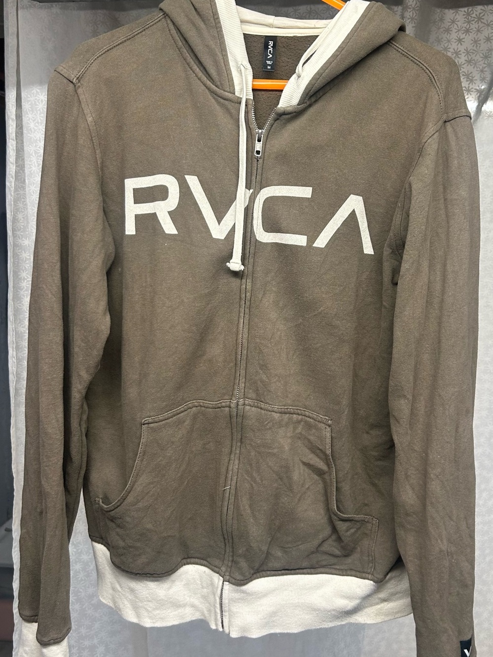RVCA Olive Zip-Up Hoodie with Cream Trim